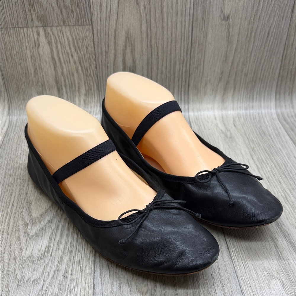Loeffler Randall Black Leather Ballet Flats with Elastic Strap